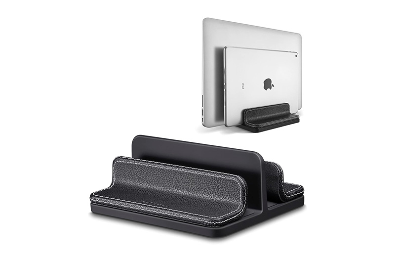Leather Vertical Laptop Stand with Adjustable Dock for All MacBook/iPad/Tablet (Support OEM/ODM)