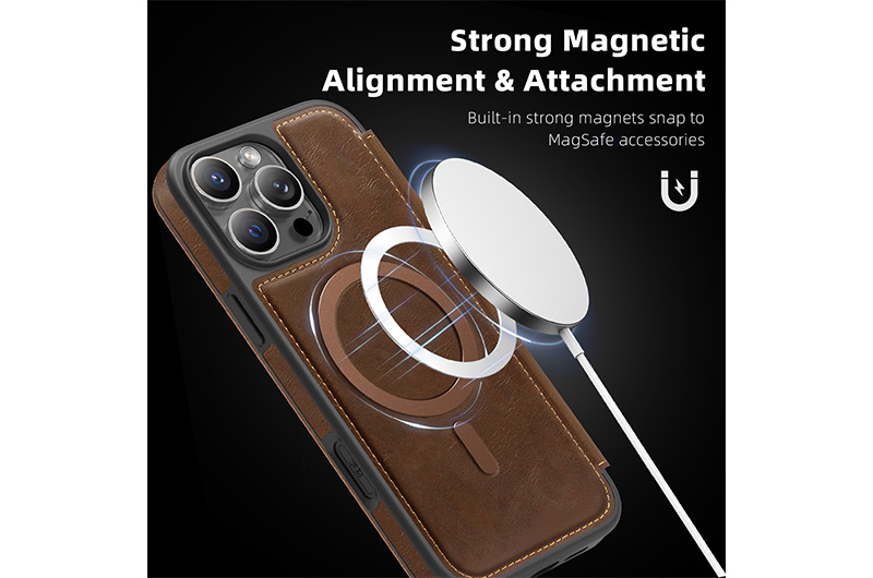 Magnetic Leather Phone Case with RFID  Blocking Card Slots for iPhone 17/16/15/14/13/12/11 Series (Support OEM/ODM)