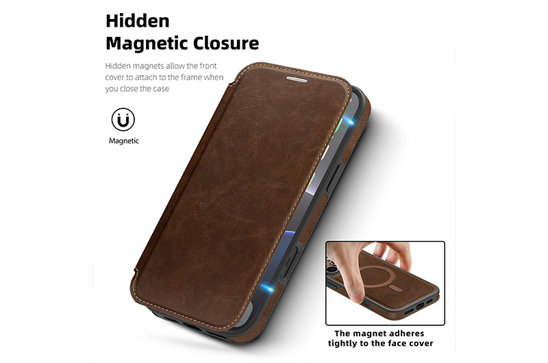 Magnetic Leather Phone Case with RFID  Blocking Card Slots for iPhone 17/16/15/14/13/12/11 Series (Support OEM/ODM)