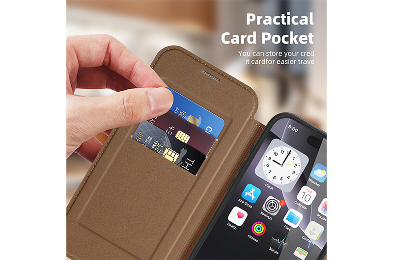 Magnetic Leather Phone Case with RFID  Blocking Card Slots for iPhone 17/16/15/14/13/12/11 Series (Support OEM/ODM)