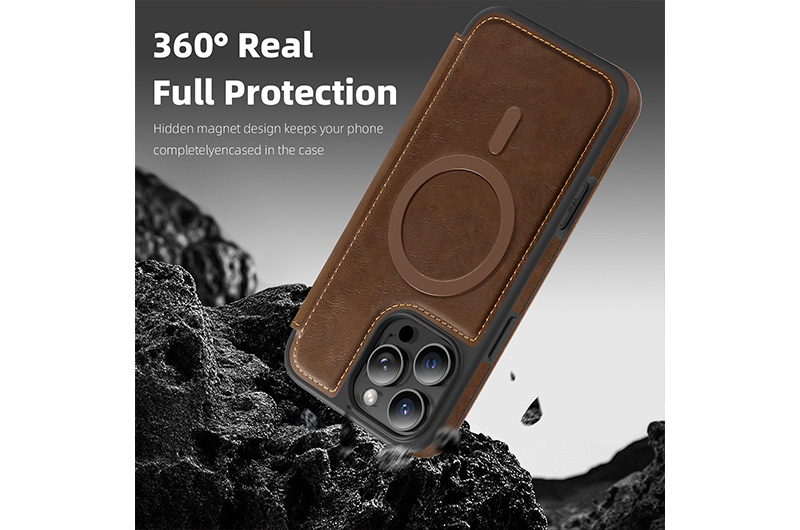 Magnetic Leather Phone Case with RFID  Blocking Card Slots for iPhone 17/16/15/14/13/12/11 Series (Support OEM/ODM)