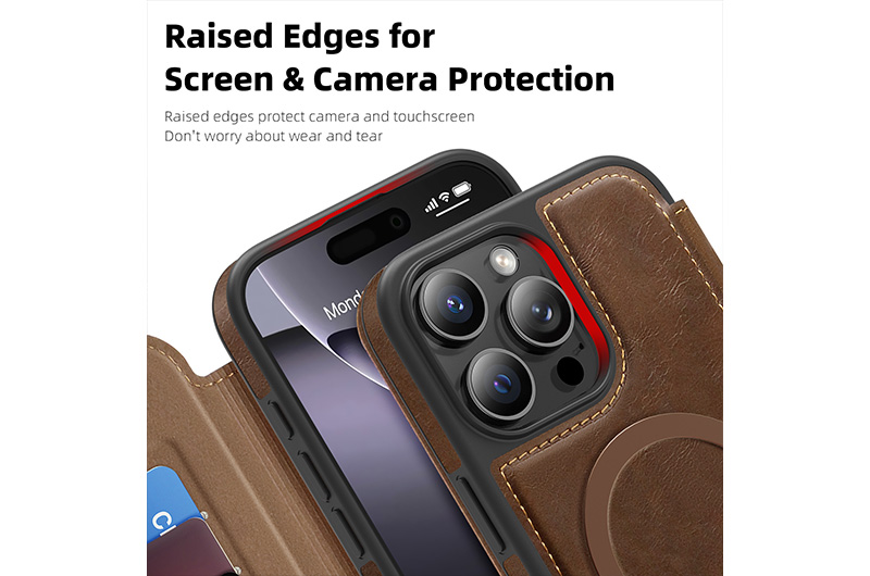 Magnetic Leather Phone Case with RFID  Blocking Card Slots for iPhone 17/16/15/14/13/12/11 Series (Support OEM/ODM)