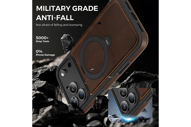 Magnetic Leather Phone Case with 360 Degree Rotating Stand for iPhone 17/16/15/14/13/12/11 Series (Support OEM/ODM)