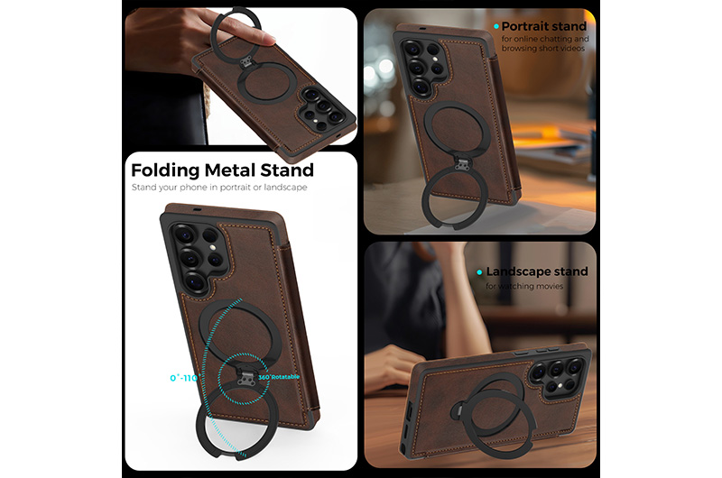 Magnetic Leather Phone Case with 360 Degree Rotating Stand for Samsung Galaxy S26/S25/S24/23Series (Support OEM/ODM)