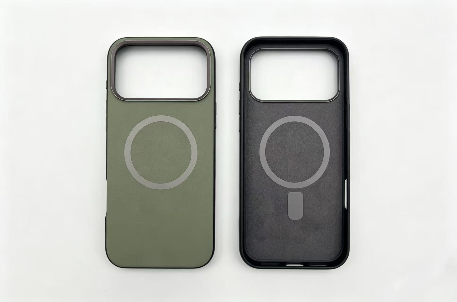 Magnetic 2 in 1 TPU+PC Leather Phone Case with Metal Key Button for iPhone 17/16/15/14/13/12/11 Series (Support OEM/ODM)