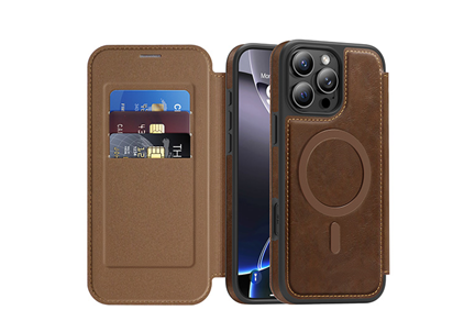 Magnetic Leather Phone Case with RFID  Blocking Card Slots for iPhone 17/16/15/14/13/12/11 Series (Support OEM/ODM)