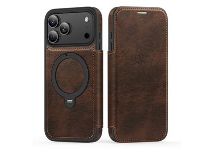 Magnetic Leather Phone Case with 360 Degree Rotating Stand for iPhone 17/16/15/14/13/12/11 Series (Support OEM/ODM)